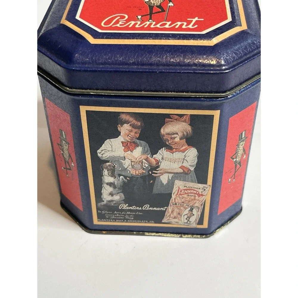 Vintage Planters Mr.Peanut Blue Tin Container 1993 Collectible by Nabisco Inc